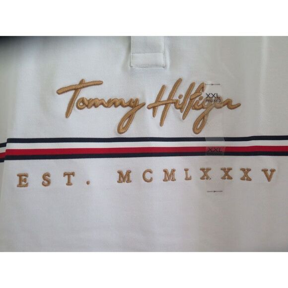 Tommy Hilfiger 78J4775 110 Mens Sz 2XL Tommy White Baldwin Short Sleeve Polo $98 - Picture 4 of 8